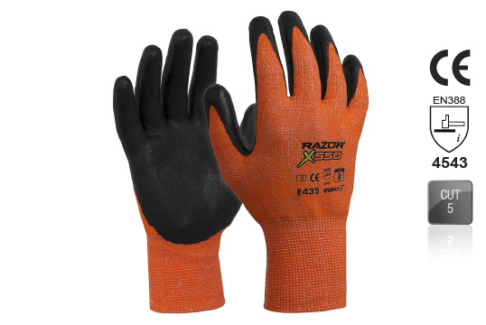 RAZOR X550 Nitrile coated Cut Resistant Level5 Orange SIZE 11 - Esko