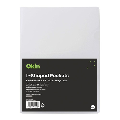 OSC L Shaped Pockets A4 Clear, Pack of 12