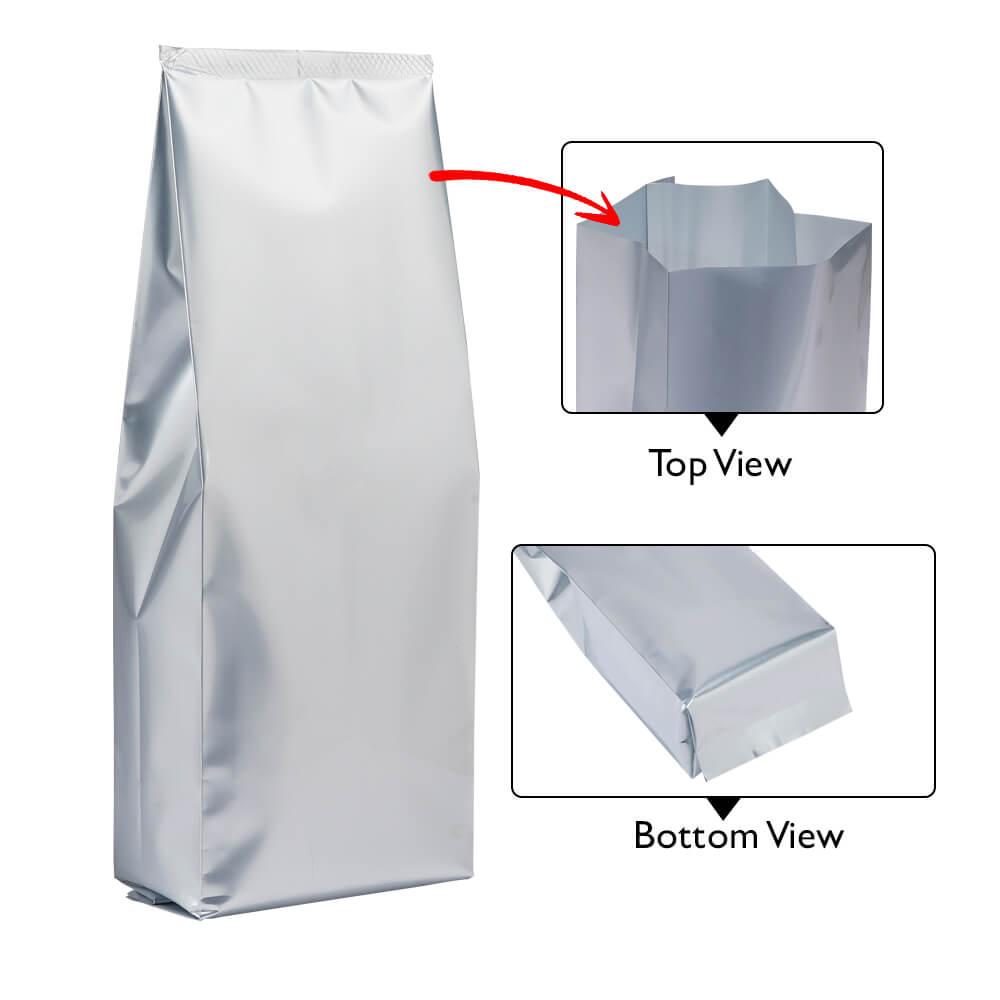 Central Seal-Side Gusset Pouch 2kg Matt Silver w No zip No Valve 170w x 495h x (55 +55)g