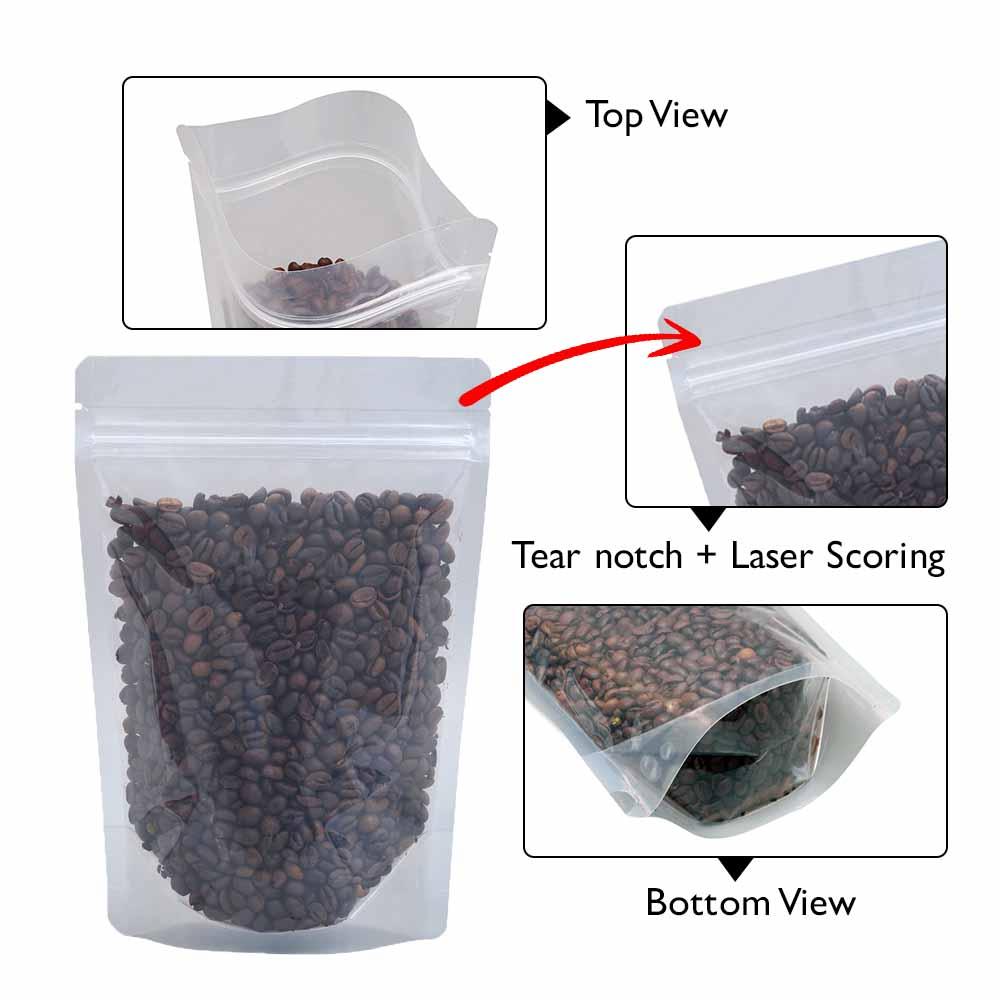 Stand Up Pouch Clear/Clear 250g w Zip no Valve 160w x 230h x (45 + 45)g