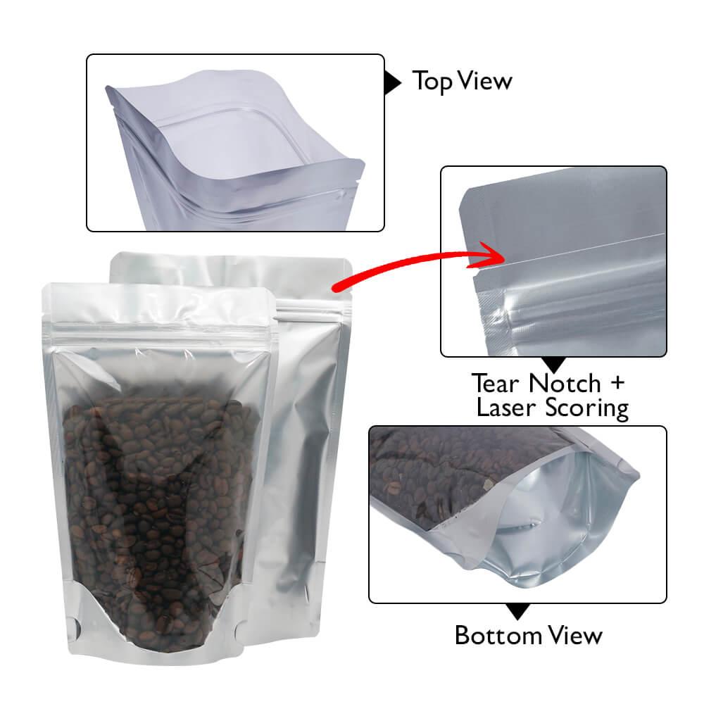 Stand Up Pouch Clear/Matt Silver 150g w Zip no Valve 130w x 210h x (40 + 40)g
