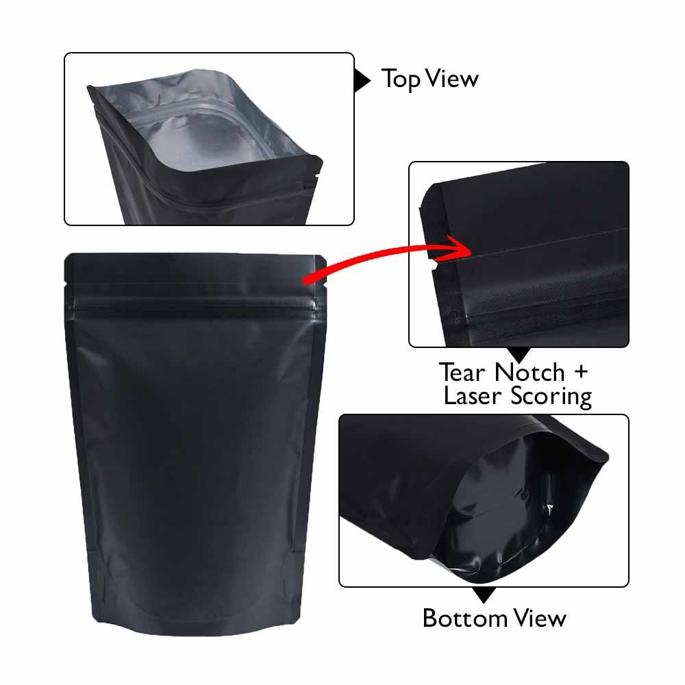 Stand Up Pouch 150g Black both sides Matt with Zip no Valve 130w x 210h x (40 + 40)g