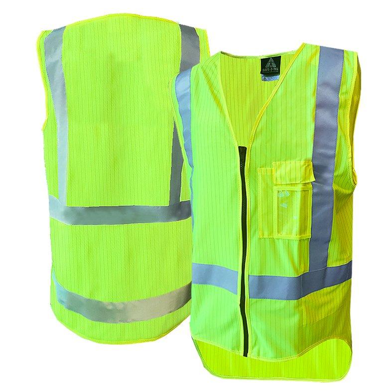 Hi-Vis Vest, Zip, D/N, Flame Ret, Yellow-Size L
