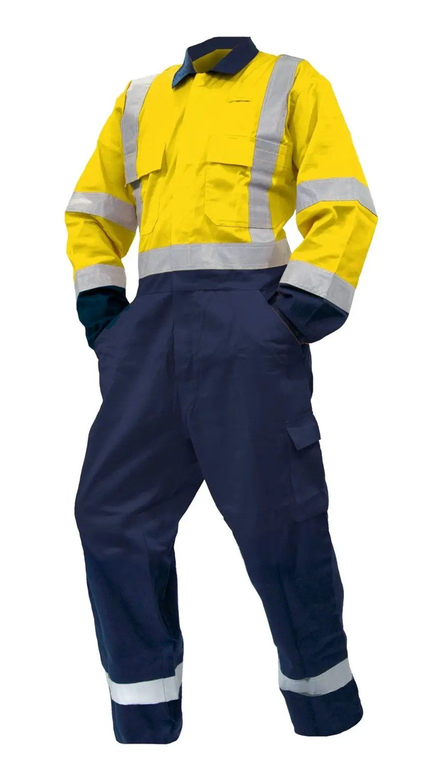 Overall Ls, 300Gsm Cotton, Yellow/Navy Dn -Size 12