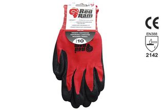 RED RAM' Black sandy Latex Red Polyamide Liner, w/header card, Size 9 - Esko