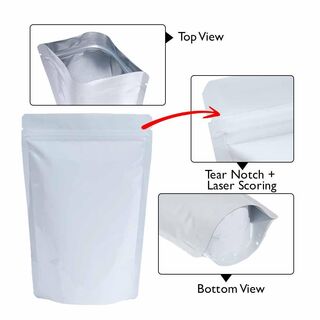Stand Up Pouch 3kg Shiny White both sides with Zip no Valve 300w x 500h x (75 + 75)g