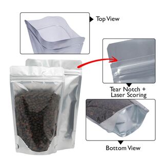 Stand Up Pouch Clear/Matt Silver 500g w Zip no Valve 190h x 265h x (55 + 55)g