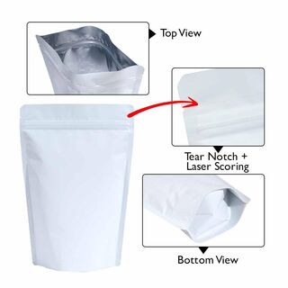 Stand Up Pouch 500gm White Matt with Zip no Valve 190w x 265h x (55 + 55)g 