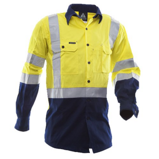 170 Gsm Cotton Shirt, Long Sleeve, Yellow/Blue, Dn-Size 2Xl